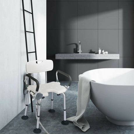 Non-Slip Shower Chair with U-Shaped Cutout for Elderly and Disabled-White