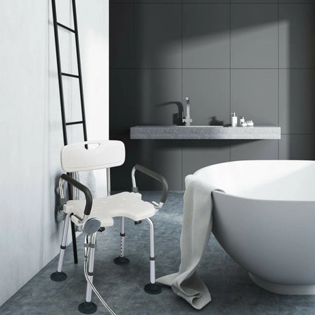 Non-Slip Shower Chair with U-Shaped Cutout for Elderly and Disabled-White