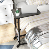 C-shape Adjustable End Table with Storage Basket-Grey