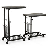 C-shape Adjustable End Table with Storage Basket-Grey