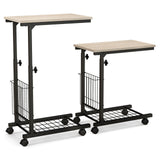 C-shape Adjustable End Table with Storage Basket-Natural