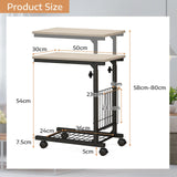 C-shape Adjustable End Table with Storage Basket-Natural