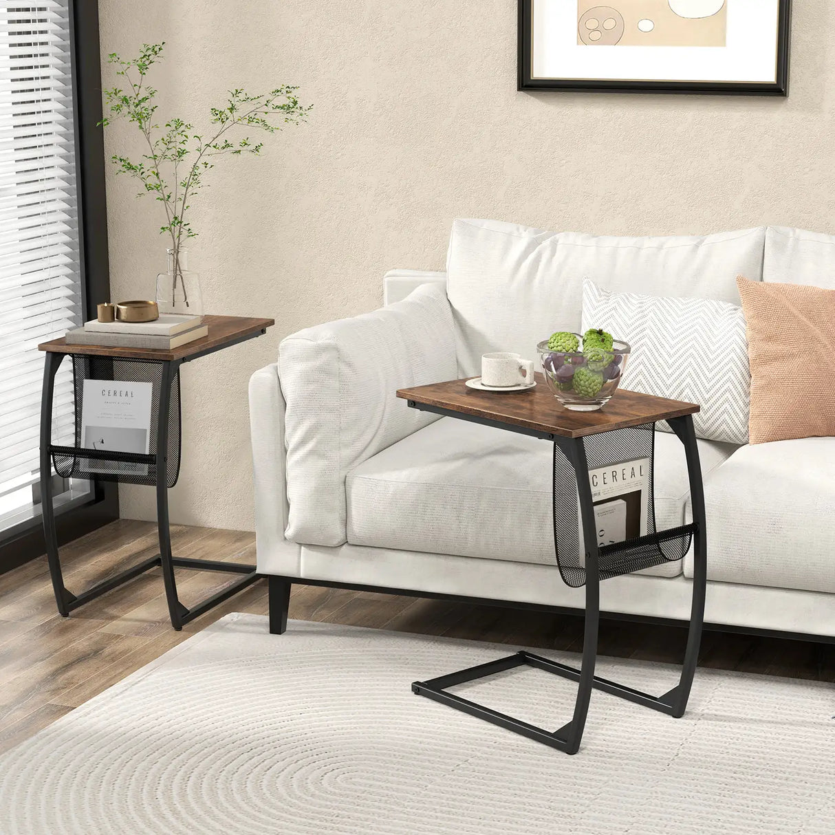 Side table with side pocket Industrial design laptop table C-shaped sofa table Coffee table