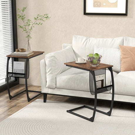 Side table with side pocket Industrial design laptop table C-shaped sofa table Coffee table