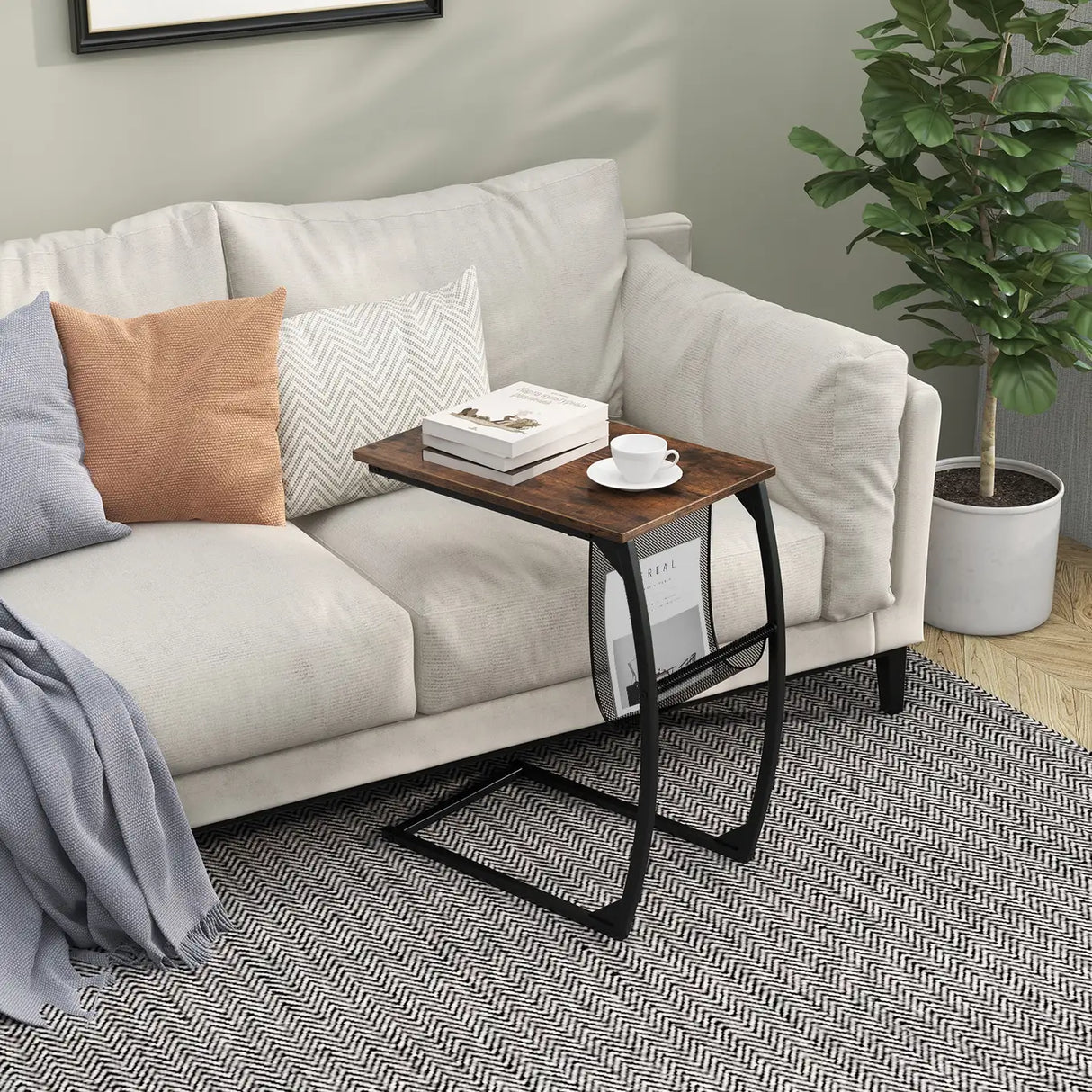 Side table with side pocket Industrial design laptop table C-shaped sofa table Coffee table