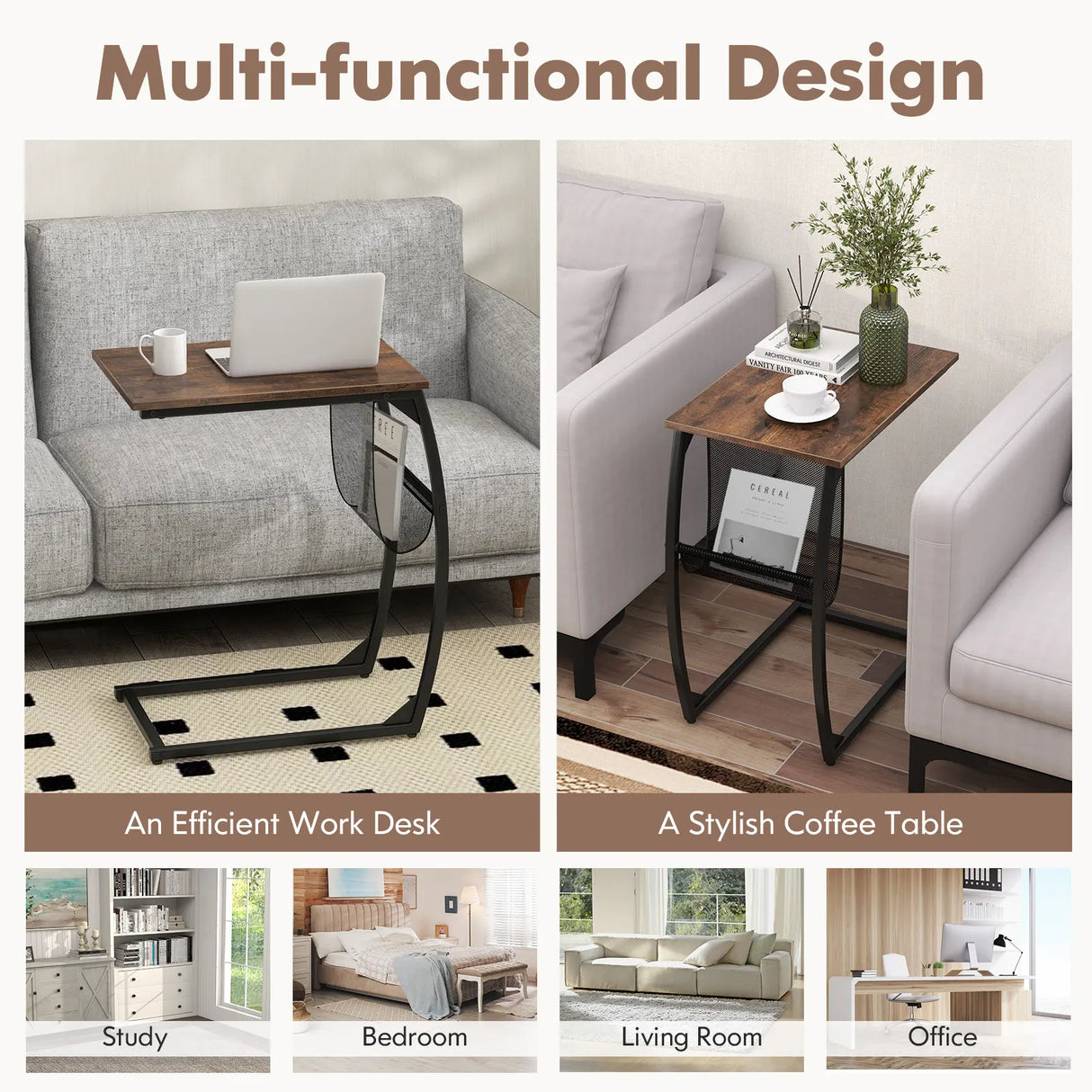 Side table with side pocket Industrial design laptop table C-shaped sofa table Coffee table
