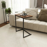 C-shaped End Table with Heavy-duty Metal Frame for Coffee Snacks Laptop-Rustic Brown