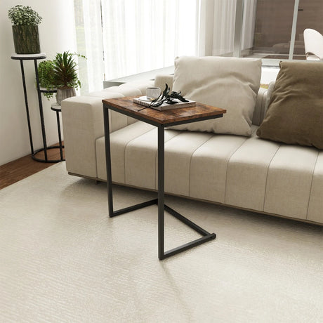 C-shaped End Table with Heavy-duty Metal Frame for Coffee Snacks Laptop-Rustic Brown