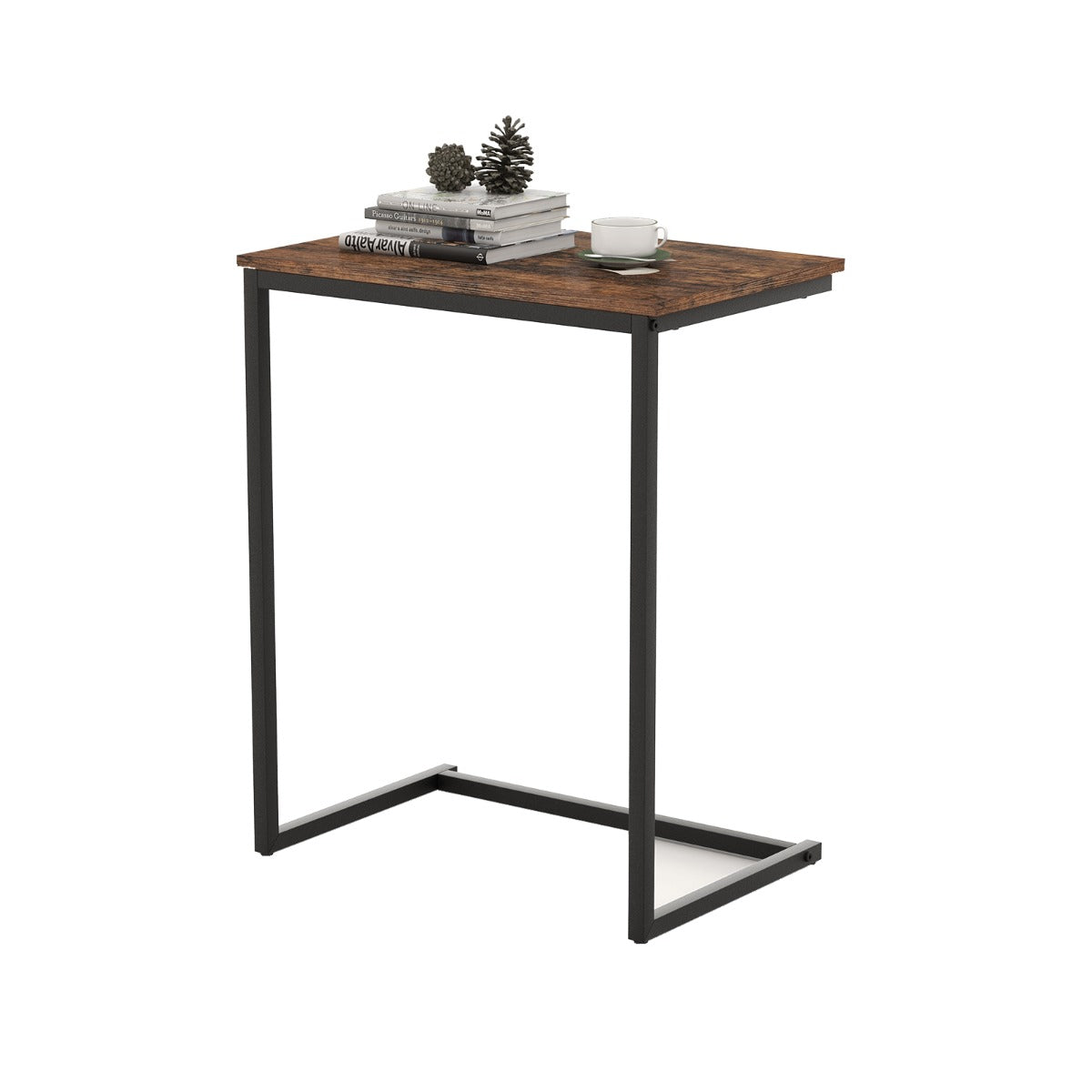 C-shaped End Table with Heavy-duty Metal Frame for Coffee Snacks Laptop-Rustic Brown