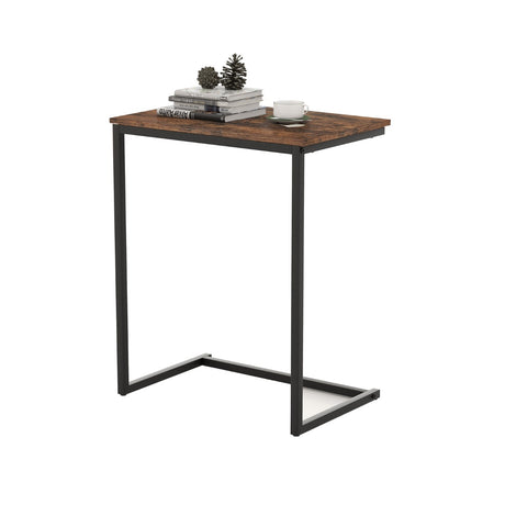 C-shaped End Table with Heavy-duty Metal Frame for Coffee Snacks Laptop-Rustic Brown