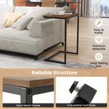 C-shaped End Table with Heavy-duty Metal Frame for Coffee Snacks Laptop-Rustic Brown