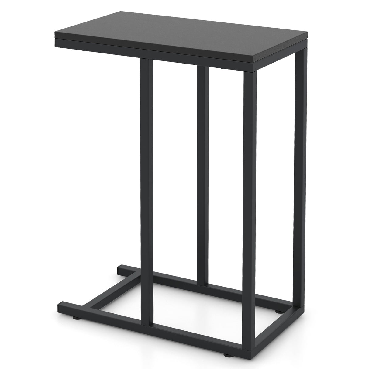 &#39;C&#39; Shaped Side Table for Sofa and Bed Sofa Side Table 64cm Metal Frame TV Tray Table Rustic Oak Black