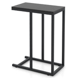&#39;C&#39; Shaped Side Table for Sofa and Bed Sofa Side Table 64cm Metal Frame TV Tray Table Rustic Oak Black