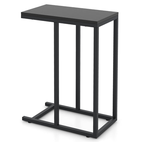 &#39;C&#39; Shaped Side Table for Sofa and Bed Sofa Side Table 64cm Metal Frame TV Tray Table Rustic Oak Black
