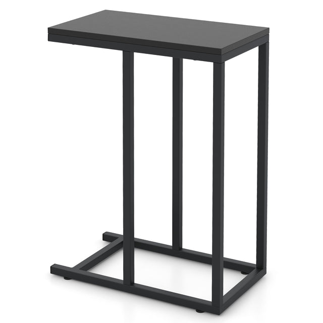&#39;C&#39; Shaped Side Table for Sofa and Bed Sofa Side Table 64cm Metal Frame TV Tray Table Rustic Oak Black