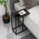 &#39;C&#39; Shaped Side Table for Sofa and Bed Sofa Side Table 64cm Metal Frame TV Tray Table Rustic Oak Black