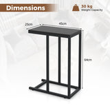 &#39;C&#39; Shaped Side Table for Sofa and Bed Sofa Side Table 64cm Metal Frame TV Tray Table Rustic Oak Black