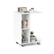 C Shaped Side Table Narrow Table with Storage Shelves Universal Locking Casters Mobile Table White