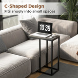 C-Shaped End Table for Couch and Bed with Metal Frame-Grey