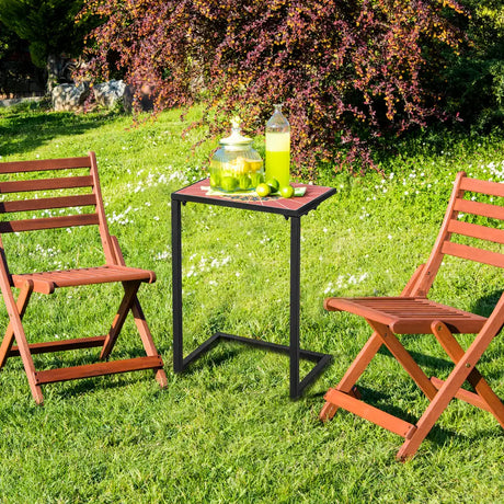 C-shaped Waterproof Outdoor Side End Table with Ceramic Top