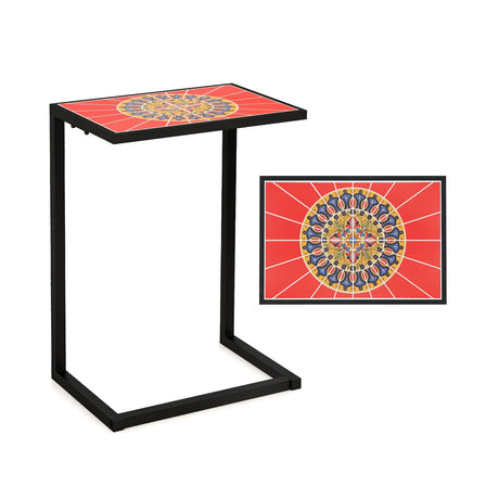 C-shaped Waterproof Outdoor Side End Table with Ceramic Top