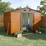 Outsunny 9 x 6ft Metal Garden Shed, House Hut Gardening Tool Storage with Ventilations, Sliding Door, Sloped Roof for Garden, Patio, Brown