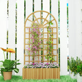 Outsunny Wooden Raised Planter with Trellis, Raised Bed for Garden with Lattice and Drainage Holes for Climbing Plants