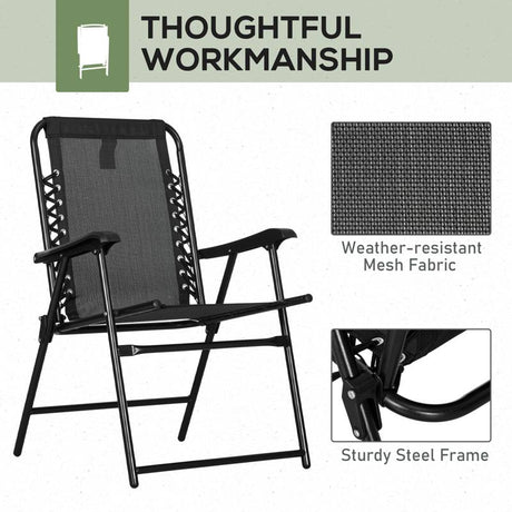 Outsunny 6 Pcs Patio Folding Chair Set, Outdoor Portable Loungers for Camping Pool Beach Deck, Lawn w/ Armrest Steel Frame Black