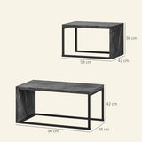 HOMCOM Coffee Tables Set of 2, Industrial Nest of Tables with Metal Frame for Living Room Bedroom, Dark Grey Marble Effect