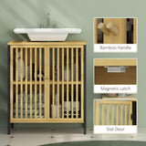 HOMCOM Bamboo-Blend Retro Cut-Out Under Sink Cabinet