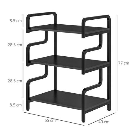 HOMCOM 3-Tier Printer Stand with Storage Shelves, Printer Table, 55 x 40 x 77cm Printer Shelf for Home Office, Study, Black