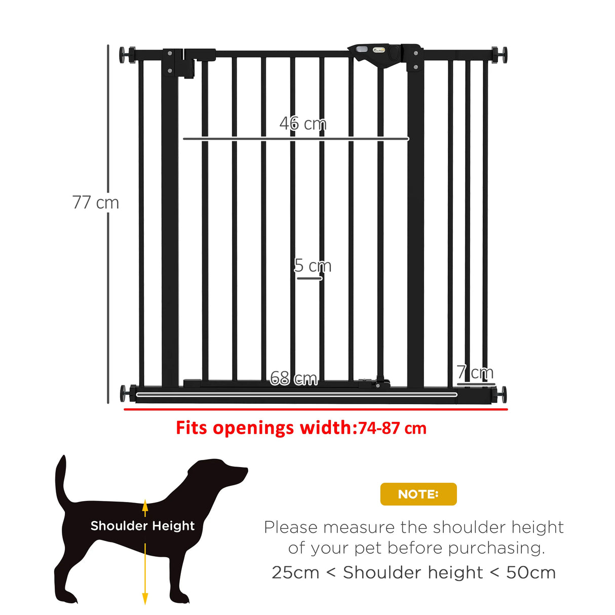 PawHut Adjustable Safety Gate w/ One Extensions, Four Adjustable Screws, Black
