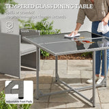 Outsunny 9 Piece Rattan Cube Garden Furniture Dining Set with Armchairs, Footstools and Glass-Top Table, Light Grey