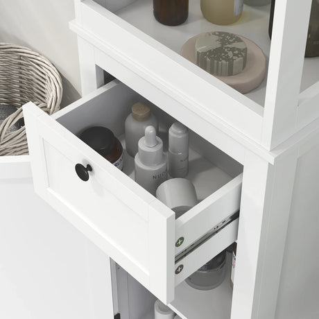 HOMCOM Tall Bathroom Cabinet, Slim Bathroom Storage Cabinet with 2 Open Shelves, Soft Close Door and Drawer, Adjustable Shelf, Narrow Cupboard Storage Unit, White