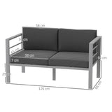 Outsunny Two-Seater Aluminium Garden Sofa - Grey