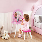 AIYAPLAY Kids Dressing Table with Mirror and Stool, Girls Vanity Set for Kids Room, Bedroom, Nursery, for Ages 36 Years, Pink