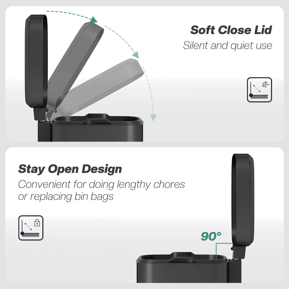 HOMCOM 12L Modern Boxy Metal Home Kitchen Bin - Black