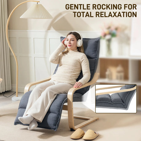 HOMCOM Curved Wooden Accent Chair, with Adjustable Footrest - Drak Grey