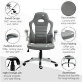 Vinsetto Computer Gaming Chair, Office Desk Swivel Chair, PU Leather Racing Chair with 90 Flip-up Armrest, Adjustable Height and Rolling Wheels, Grey