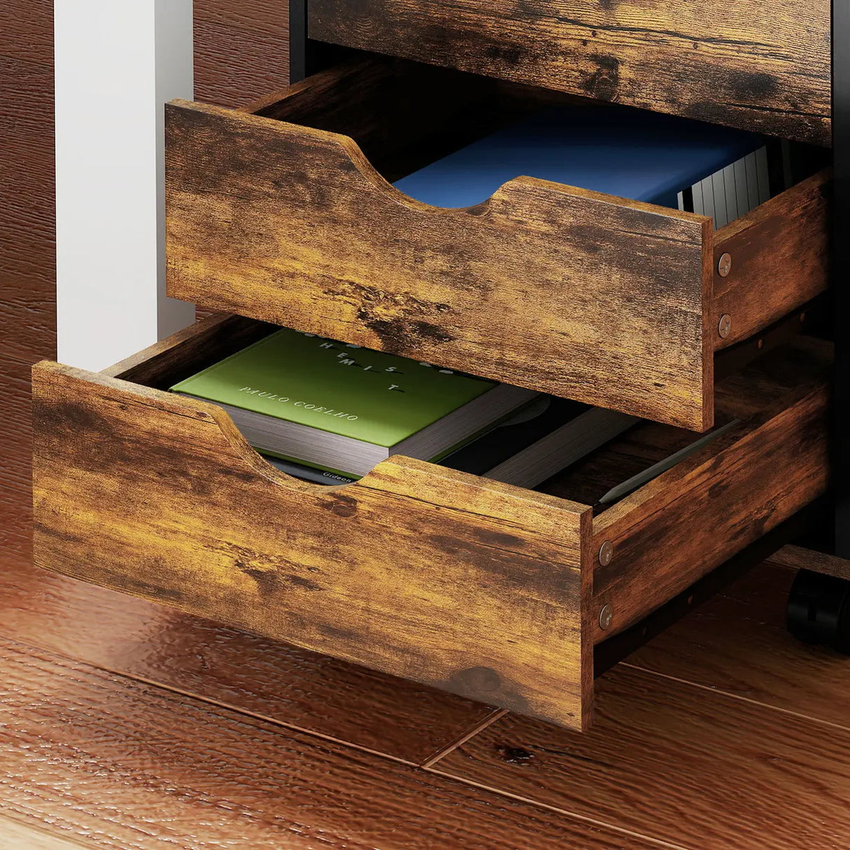 HOMCOM Five-Drawer Filing Cabinet - Rustic Brown