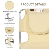 Outsunny Foldable Sun Lounger, Beach Chaise Lounge with Reading Hole, Arm Slots, 5-Position Adjustable Backrest, Side Pocket, Pillow for Garden, Beach, Pool, Beige