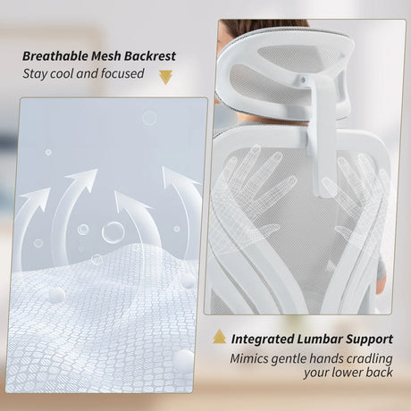 HOMCOM Ergonomic Office Chair with Foldable Backrest, 2D Headrest - Light Grey