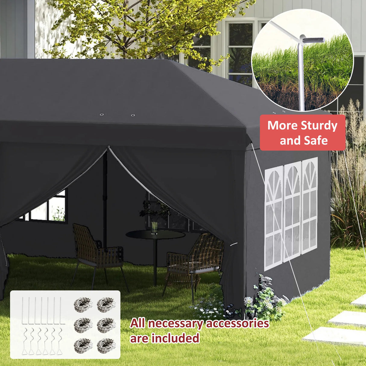 Outsunny Outsunny 3 x 6 m Garden Pop Up Gazebo, Wedding Party Tent Marquee, Water Resistant Awning Canopy with Sidewalls, Windows, Carry Bag, Grey