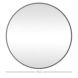 HOMCOM Round Bathroom Mirror, 70 x 70cm Steel Framed Wall Mirror, Decorative Mirror for Bedroom, Living Room, Entryway, Black