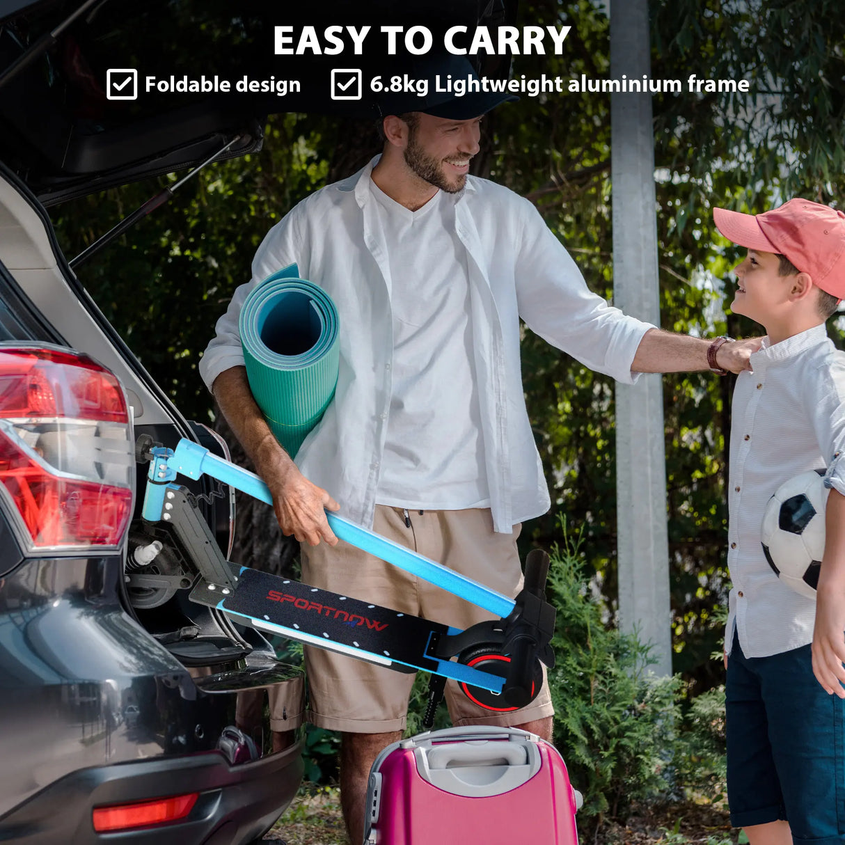 SPORTNOW Folding Electric Scooter for Kids, with Dual Brakes, Front Suspension, LED Colourful Lights, Blue