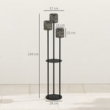 Outsunny Boho Rattan Floor Lamp, 3-Lights Rattan Lamp with Shelf, Freestanding Solar Garden Light with Auto On/Off Lights, Grey