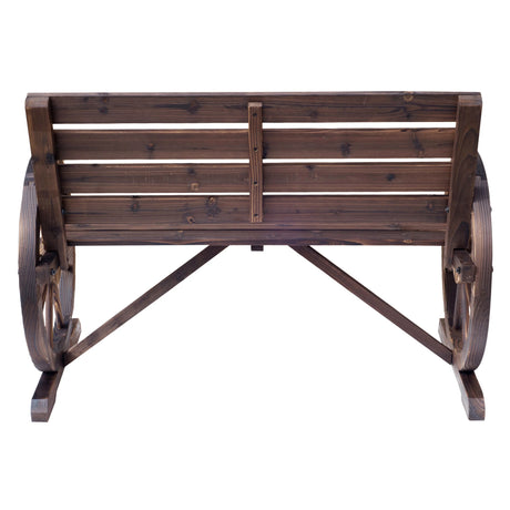 Outsunny 2 Seater Garden Bench with Wooden Cart Wagon Wheel Rustic High Back Brown