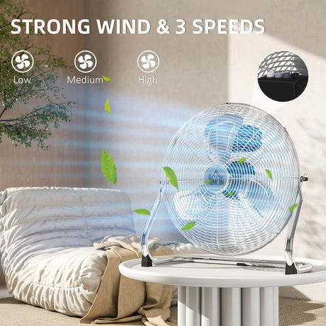 HOMCOM Metal Floor Fan with 3 Speeds & 120 Adjustable Tilt - Silver Tone