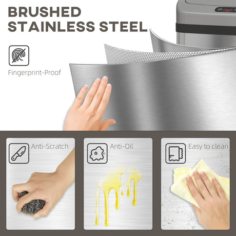 HOMCOM 48L Stainless Steel Sensor Bin - Silver-Tone