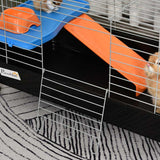 PawHut Small Animal Cage Rabbit Guinea Pigs Chinchillas Cage w/ Wheels Water Bottle Food Dish Platform Ramp 89 x 44 x 43 cm Black